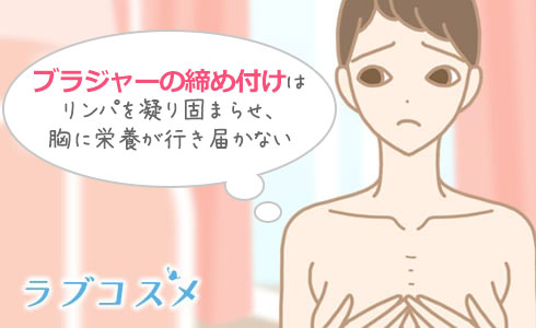 ブラジャーの締め付けはリンパを凝り固まらせ、胸に栄養が行き届かない